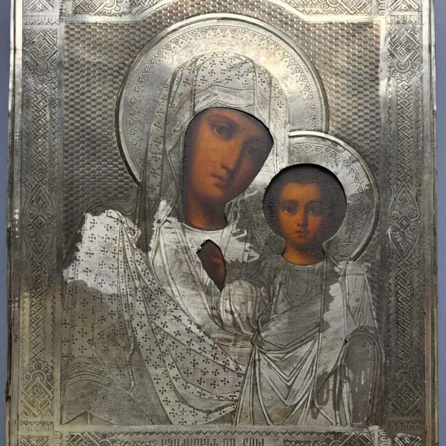 Икона Казанской Богородицы. Серебро, 1896 год. Мастер Семён Галкин