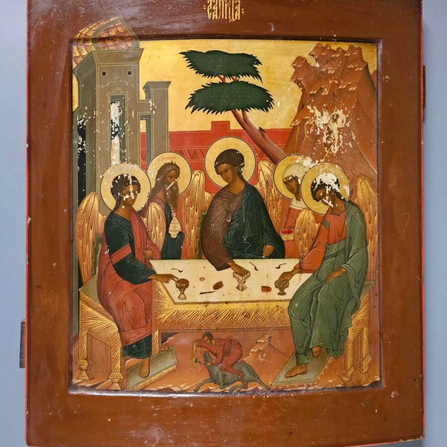 Икона Св.Троица Ветхозавеветная. 19 век. Мастерская Н.С.Емельянова